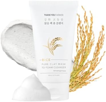 THANKYOU FARMER Rice Pure Clay Mask to Foam Cleanser, 1 Minute Clay Mask to Purify Pores, Foam Cleanse to Remove Excess Oil & Sebum, Deep Cleansing, Korean Skincare, Dermatologist Tested, 5.27 Fl oz