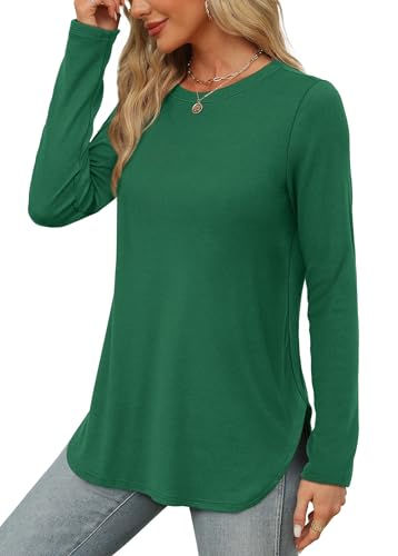 Image of XIEERDUO Womens Long Sleeve Round Neck Shirts Side Split Basic Loose Tunic Tops Casual 2026