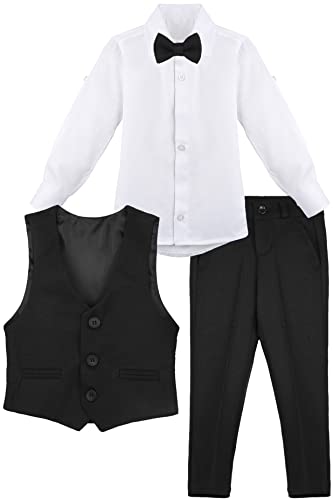 Lilax Boys Formal Suit 4 Piece Vest, Pants And Tie Dresswear Suit Set (8 Years, Black) #TOP3