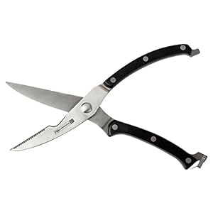 FMprofessional Gevogelte schaar, gevogelte mes van roestvrij staal, hoogwaardige schaar voor gans, kip en eend, vleesschaar voor moeiteloos trancheren (kleur: zwart/zilver), hoeveelheid: 1 stuk