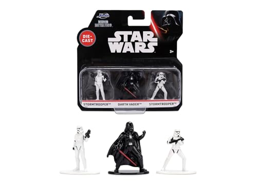 Jada Toys Star Wars Nano Die-Cast Figuras Juego de 3 Figuras de Stormtrooper, Darth Vader, Stormtrooper 2, 4 cm, 1,65 Pulgadas, Multicolor