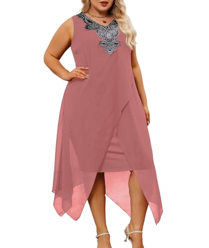 Image of OCSTRADE Womens Plus Size Chiffon Dress Loose Sleeveless Flowy Cocktail Party Midi Dresses