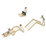 Trintion 4-in-1 Indoor-Klettergerüst für Kleinkinder, Montessori-Klettergerüst-Set mit Holz-Kletterdreieck, Bogen, Rutsche und kurzem Kissen, faltbares Kletterspielzeug für Kinder