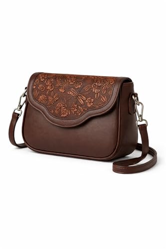 Image of Floral Embossed Crossbody Sling Bag Small Shoulder Handbag for Daily Use Travel & Shopping Phone Purse with Adjustable Strap Lightweight Trendy Bag for Ladies & Girls