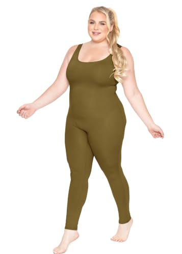 Image of STRETCH IS COMFORT Womens Plus Size Tank Unitard Athletic Rompers For Women | 95% cotton 5% spandex, round neckline, sleeveless straps, U-back, seamless front, one piece outfits for women, workout romper