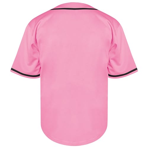 Blank Baseball Jersey, Short Sleeve Plain Jersey Shirt Sports Hip Hop para Hombre y Mujer (Large, Pink) miniatura 3