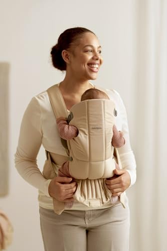 BabyBjörn Baby Carrier Mini, Beige, Woven | Newborn Carrier (7-25 lbs), Ergonomic, Easy-to-Use