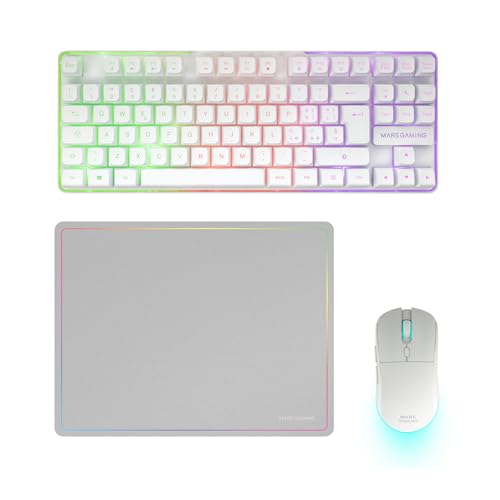 Mars Gaming MCPWTKL, Combo Gaming Senza Fili, Tecnologia DualPro Link 2.4GPRO, Tastiera TKL FRGB Rainbow + Mouse RGB 3200DPI con Switch HUANO + Tappetino Antiscivolo 360x260mm, Bianco, Italiano