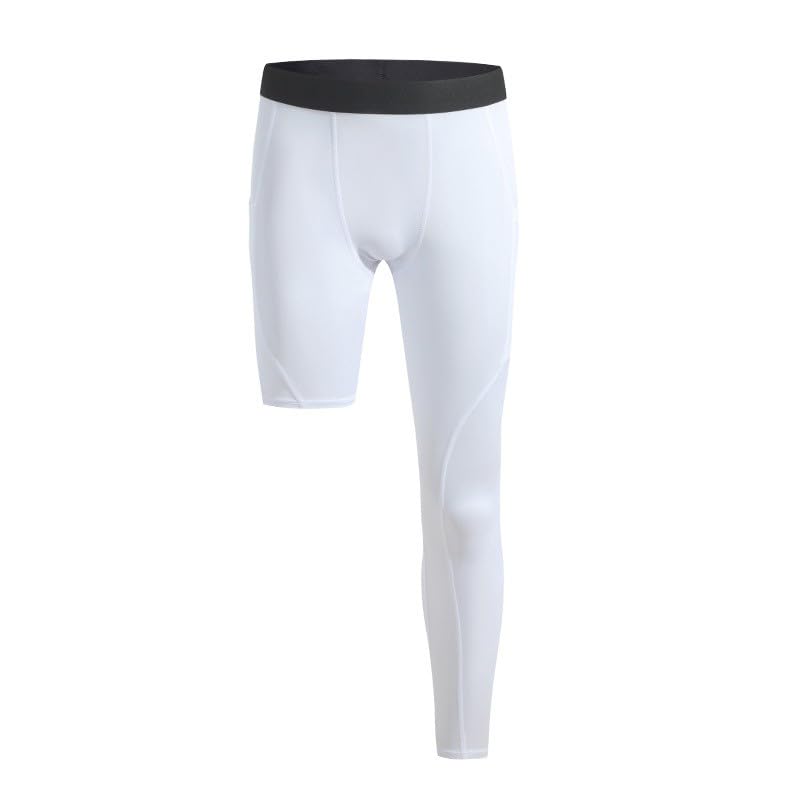 Blaward Men's Basketball Single Leg Tight Sports Legging One Leg Compression Pants Athletic Base Layer Underwear with Pocket