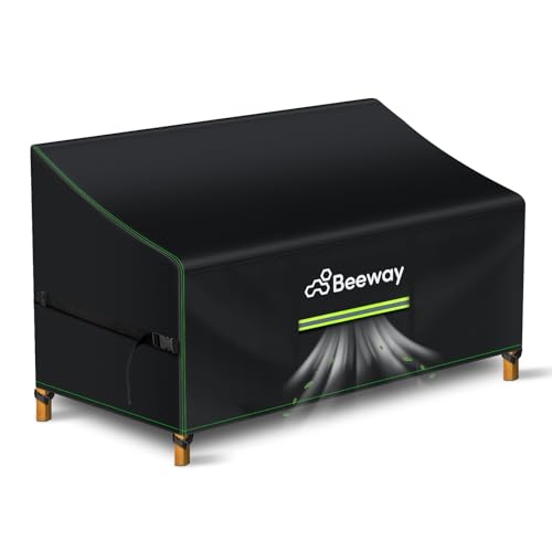 BEEWAY Garden Bench Cover Waterproof 2 Seater with Air Vent Outdoor Patio Bench Seat Cover - 420D Oxford Fabric Anti-UV Windproof - 135 x 65 x 89/63cm