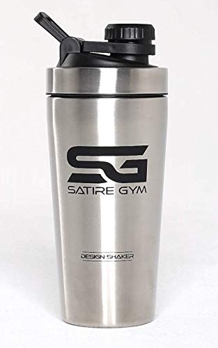 Satire Gym Eiweiß Shaker Edelstahl mit Sieb/auslaufsicher BPA frei / 700 ml Fassungsvermögen mit Schraubverschluss für Sport/Protein/Fitness (Edelstahl Silber, 700 ml)