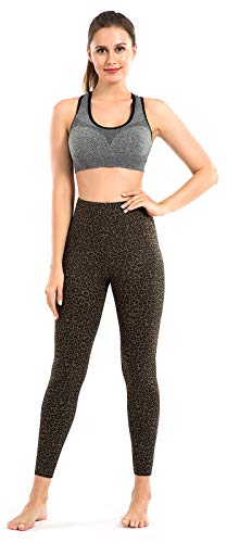 OVRUNS High Waisted Yoga Pants Leopard Workout Running Sports Leggings for Women Seamless Cheetah Athletic Active Tights with Pockets - ArmyGreen - M