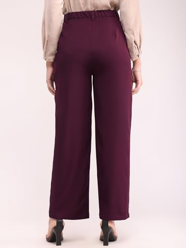 Image of FableStreet Women's Formal Trousers | High-Rise Pleated Wide-Leg Design | Solid Pattern with Plain Weave | Comfortable Office Wear for Business Meetings & Formal Events