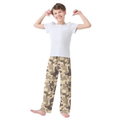 ZZXXB Brown Camouflage Boys Long Pants Soft Trousers Elastic Waist Kids Lounge Bottoms with Pockets S-XL2