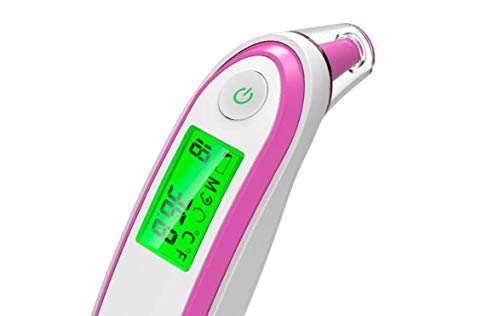 Elera Digital No Touch Infrared Forehead and Ear Thermometer Monitor with Probe Clinical Thermometer Gun for Fever for Infant Baby Kid Adult (Pink)