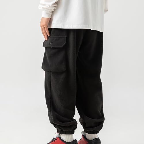 Mens Fluffy Sherpa Casual Pants Baggy Warm Elastic Waist Cargo Pant Relaxed Fit Comfy Tall Lounge Joggers with Pocket3