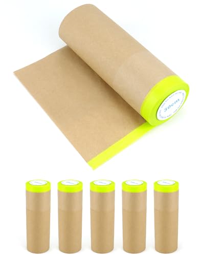 QWORK 6 Stück Maler Abdeckpapier 30 cm * 15 m Abdeckpapier Mit Selbstklebestreifen Selbstklebendem Abdeckband