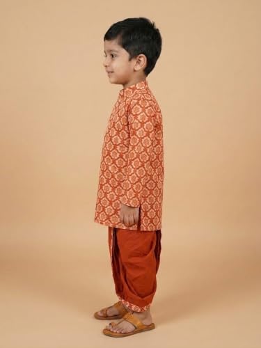 Image of The Mom Store Baby /Kids Boys Dhoti Kurta Set | Dhoti and Kurta | 100% Cotton | Comfortable | Ethnic | Festive Look | Block Prints | Colored Dhoti | Blue
