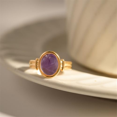 Oval Natural Stone Statement Ring for Women Gold Plated Titanium Steel Retro Stone Adjustable Open Band Wrap Finger Rings Comfirm Fit Boho Vintage Geometric Wedding Engagement Jewelry4