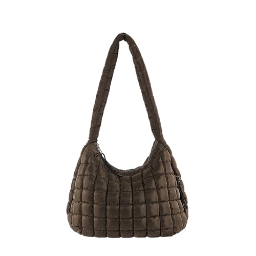 Image of Quilted Puffer Tote Bag Large Puffy Crossbody Shoulder Bag with Zipper Lightweight Carryall Bag Soft Hobo Handbags Trendy (Brown)