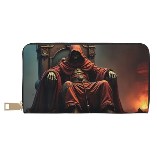 Wallet Women - Gothic Red Skeleton King Print Leather Wallet for Women with Zipper, Cute Bifold Long Ladies Wallets