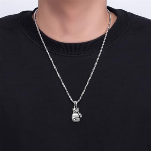 Boxing Gloves Necklace for Men, Punk Chain, Goth Glove Charm Pendant, Stainless Steel Necklace for Men Women4