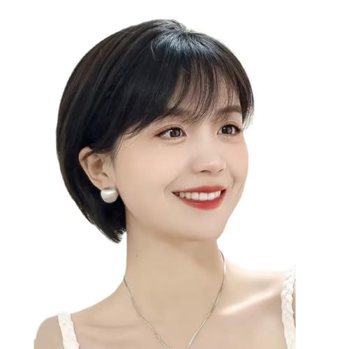 IFLY 人毛 ボブ ウィッグ ショートヘア かつら 医療用 レディーズ フルウィッグ 女性用 ストレート 自然 小顔 普段使い 通気性 人気 定番ウィッグ (モカブラウン)