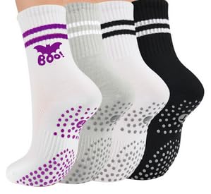 Image of Toes Home Pilates Socks for Women, Grip Yoga Crew Socks, Non Slip Socks | Grippy Socks Woman for Barre, Sticky Slipper Socks For Hospital, Barefoot Workout Socks, Gifts for Women, 4 Pairs
