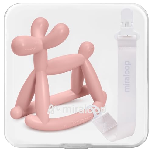 Image of Miraloop Baby Teether Toys for Teething Relief, Food Grade Silicone Teether with Storage Box and Pacifier Clip, Teething Toys 3-6 Months, Baby Essential (Mist Pink Clip+Box)