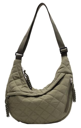 Puffy Cotton Crossbody Bag Women Quilted Tote Lattice Padded Dumpling Purse Nylon Rope Zip Work Commuter Sling Shoulder Bag