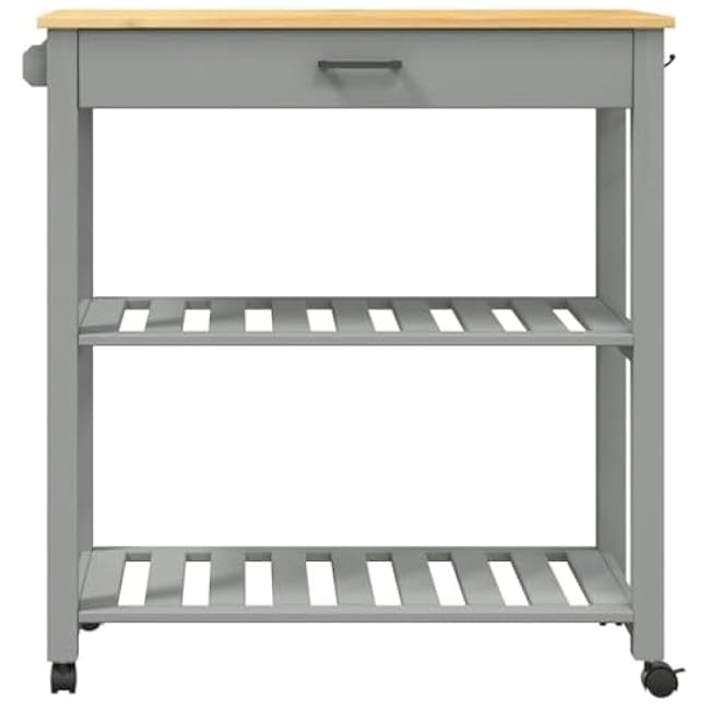 Vintage-Inspired Kitchen Trolley for Enhanced Storage and Charm, Solid Pine Wood, Gray and Wax Finish, 33.1x15.7x35.4-QALspC3I