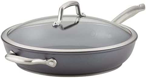 Anolon Accolade Forged Hard Anodized Nonstick Deep Frying Pan / Skillet with Helper Handle and Lid, 12 Inch – Moonstone Gray