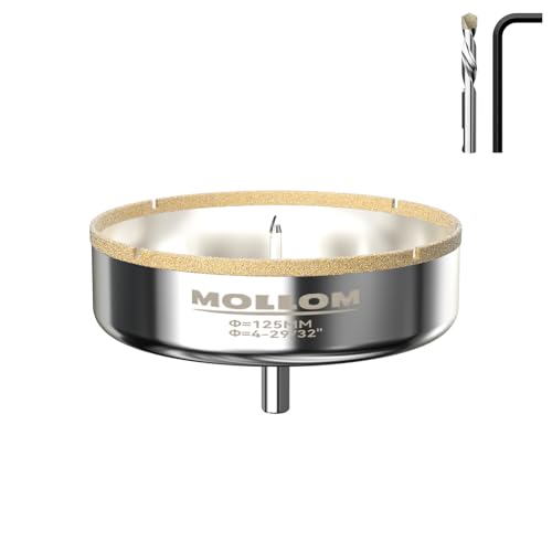 Image of MOLLOM 4-23 /32 inch (125mm) Diamond Hole Saw with 2 Pilot Drill Bit | Tile Hole Saw Smooth Cutting Porcelain Tiles,Ceramic,Marble,Granite