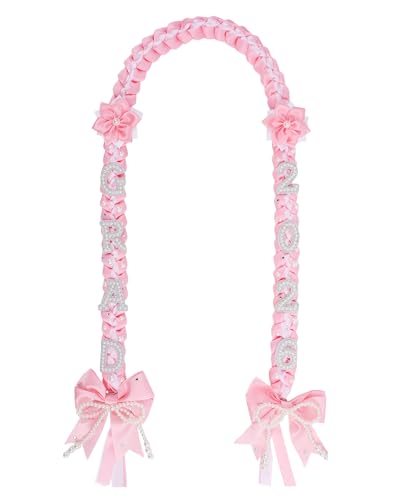 Tivorazaki Graduation Leis Class of 2026-4 Pcs Congratulations 2026 High School College Graduation Ribbon Wreath DIY Pearl Bow Embroidered Shawl Grad Gift (Pink & White)
