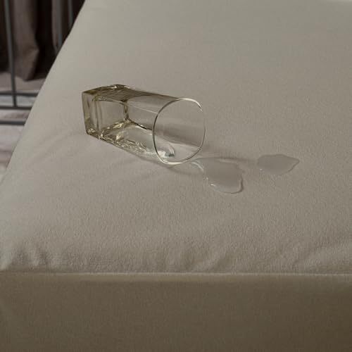 Image of Welspun 100% Waterproof Premium Mattress Protector for Double Bed King Size 78x72 Inches| Cotton Feel Mattress Cover | Elastic Fitted | Fits Upto 10 Inch Mattress | Bed Protector Cover (78 inchx72 inch Beige)