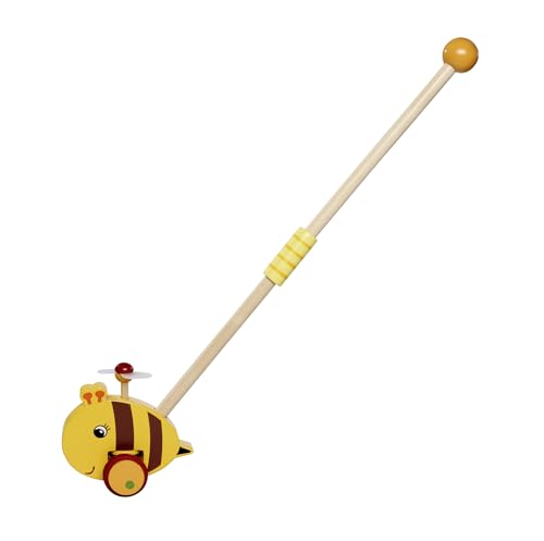 Eichhorn 100006804 - Schiebefigur Biene, mit beweglichem Flügel, Grifflänge 50 cm, geräuschlose Silikonräder, aus 100% FSC Zertifiziertem Buchenholz, ab 1 Jahr