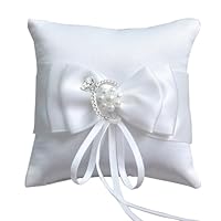 YIZWINS Hochzeitskissen, Ehering, Hochzeitskissen, Rustikal, Hochzeit, Kissen, Ehering, aus Spitze mit Perlen, elfenbeinfarben (10 x 10 cm)