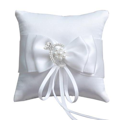 YIZWINS Hochzeitskissen, Ehering, Hochzeitskissen, Rustikal, Hochzeit, Kissen, Ehering, aus Spitze mit Perlen, elfenbeinfarben (10...