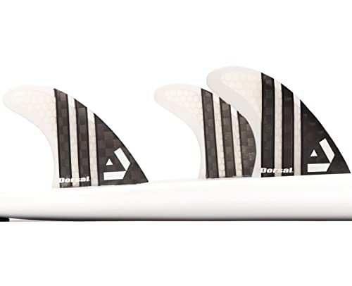 DORSAL Surfboard Fins Thruster 3 Set Future Compatible White Medium Carbon Fiber with Honeycomb Hexcore