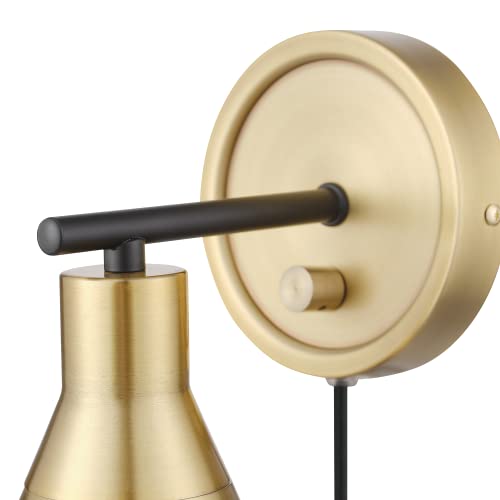 Image of GLOBE Electric 65544 1-Light Dimmable Plug-in or Hardwire Wall Sconce, Matte Brass, Matte Black Accent, Stepless Dimming Rotary Switch on Canopy, Black Fabric Cord, Wall Lamp Dimmable