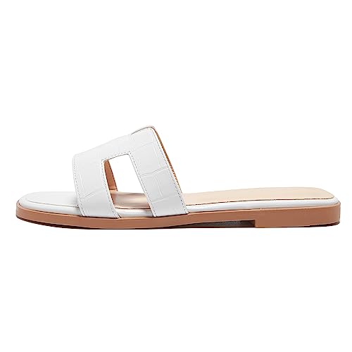 TRULAND H Strap Flat Slide Sandals for Women - Cute Fashion Open Square Toe Summer Dressy Sandals3