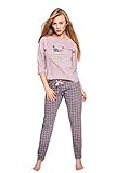 S& SENSIS edler Baumwoll-Pyjama (Made in EU) Hausanzug aus schickem Oberteil und toller Hose (Gr. XL (42), Altrosa mit Hund)