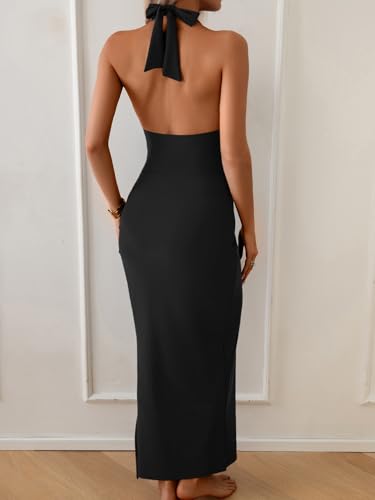 B2prity Women's Sexy Two Piece Swimsuit Tummy Control Halter Plunge One Piece Bathing Suit with Cover Up Skirt2