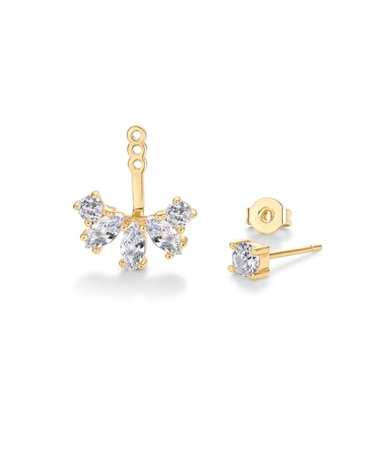 PAVOI 18K Gold Plated Sterling Silver Posts Cubic Zirconia Ear Jacket Statement Earrings for Women | Front & Back Stud Earring Jackets3