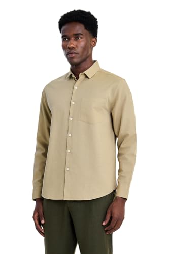 Image of SNITCH Men Casual Shirt | Regular Fit Full Sleeve Spread Collar Solid Pattern | Breathable Cotton Linen Blend & Lightweight Fabric for Summer, Vacation & Smart Casual Wear
