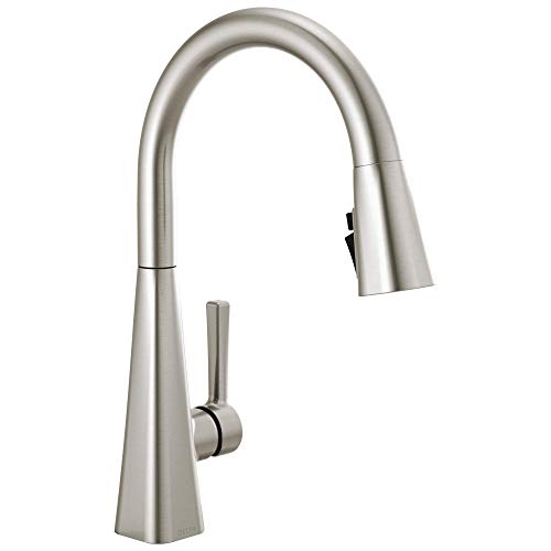 Comparison: Best Kitchen Faucets For Hard Water 10 Delta Lenta Brushed Nickel Kitchen Faucet with Pull Down Sprayer, Modern Single Hole Kitchen Sink Faucet, Single Handle, SpotShield Stainless 19802Z-SP-DST