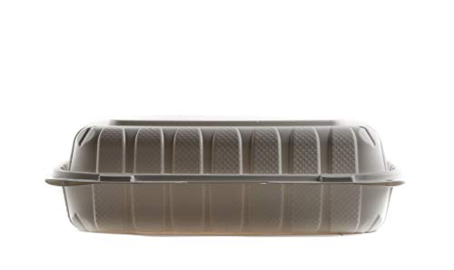 [50 PACK] 9x6 Eco Friendly Clam Shell Take Out Food Container - Mineral Filled Polypropylene, Tree Free - Hoagie Burrito Bowl, Microwavable, Bidodegradable, Recyclable, Heavy Duty, MFFP (9 x 6 inches)