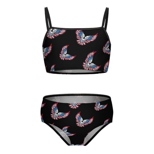 American Flag Angel Wings Girls Swimsuits Two Piece Bikini Sets Beach Sport Swimwear Bathing Suit