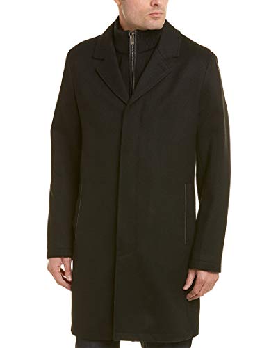 Cole Haan Men's Modern Wool Teill Top Coat with Removable Merino Knit Bib, Black, Large