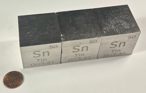 Image of 1.5 inch 38.1mm Tin Stannum Metal Cube Sn up to 99.9% Pure Periodic Table Element Engraved Density Collection Science Education Display Block Cube + Acrylic Case Box - 1PC